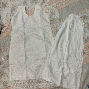 White plain suit, can be worn with any color chunni